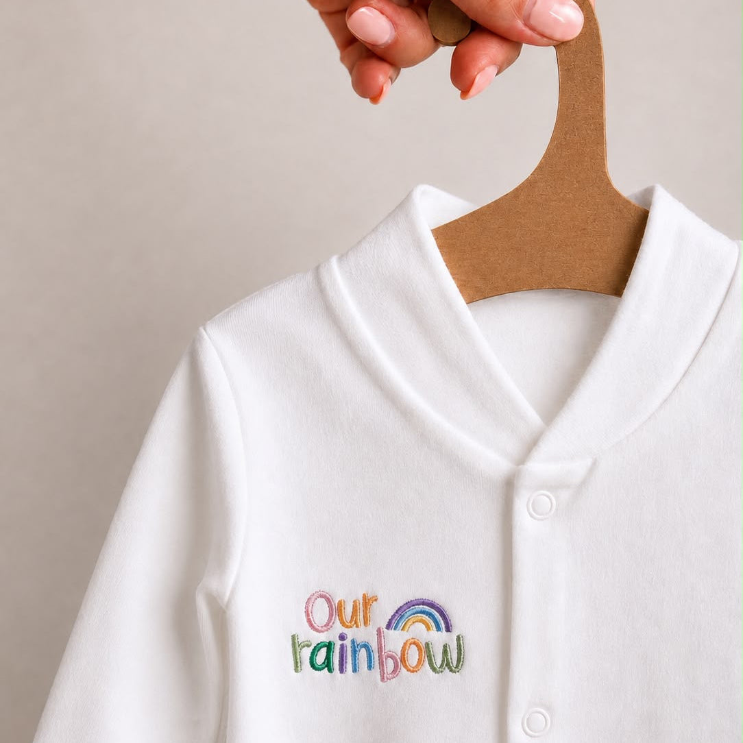 White 'Our Rainbow' 100% Cotton Sleepsuit
