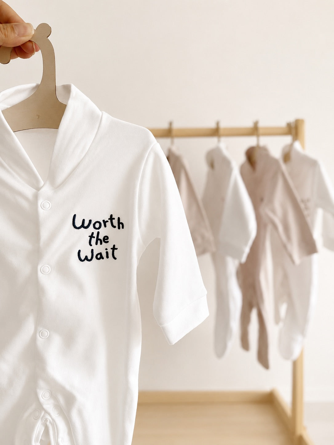 White 'Worth The Wait' 100% Cotton Sleepsuit
