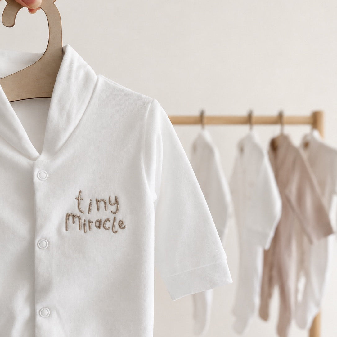 White 'Tiny Miracle' 100% Cotton Sleepsuit