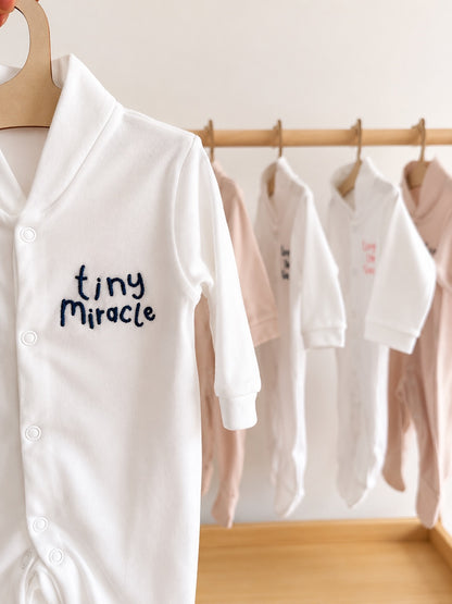 White 'Tiny Miracle' 100% Cotton Sleepsuit