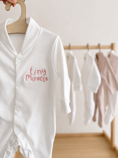 White 'Tiny Miracle' 100% Cotton Sleepsuit