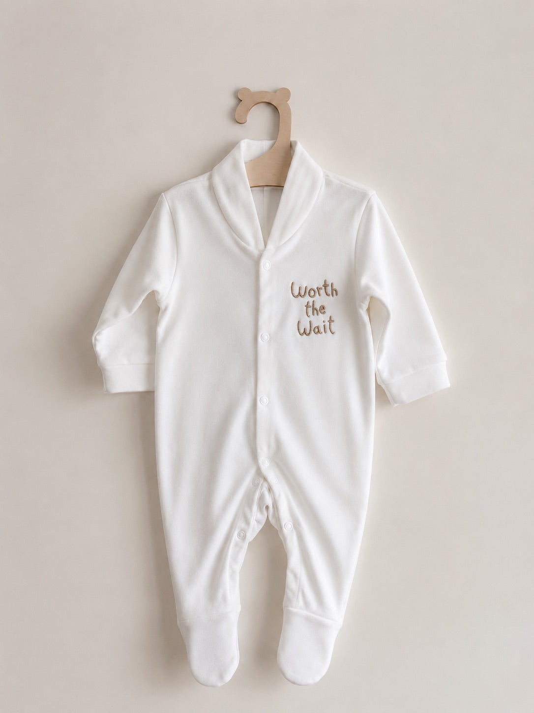 White 'Worth The Wait' 100% Cotton Sleepsuit