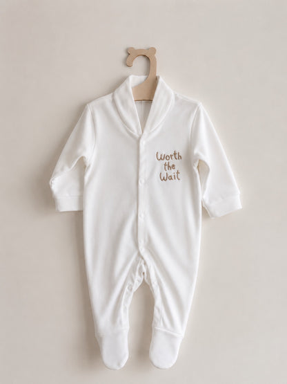 White 'Worth The Wait' 100% Cotton Sleepsuit