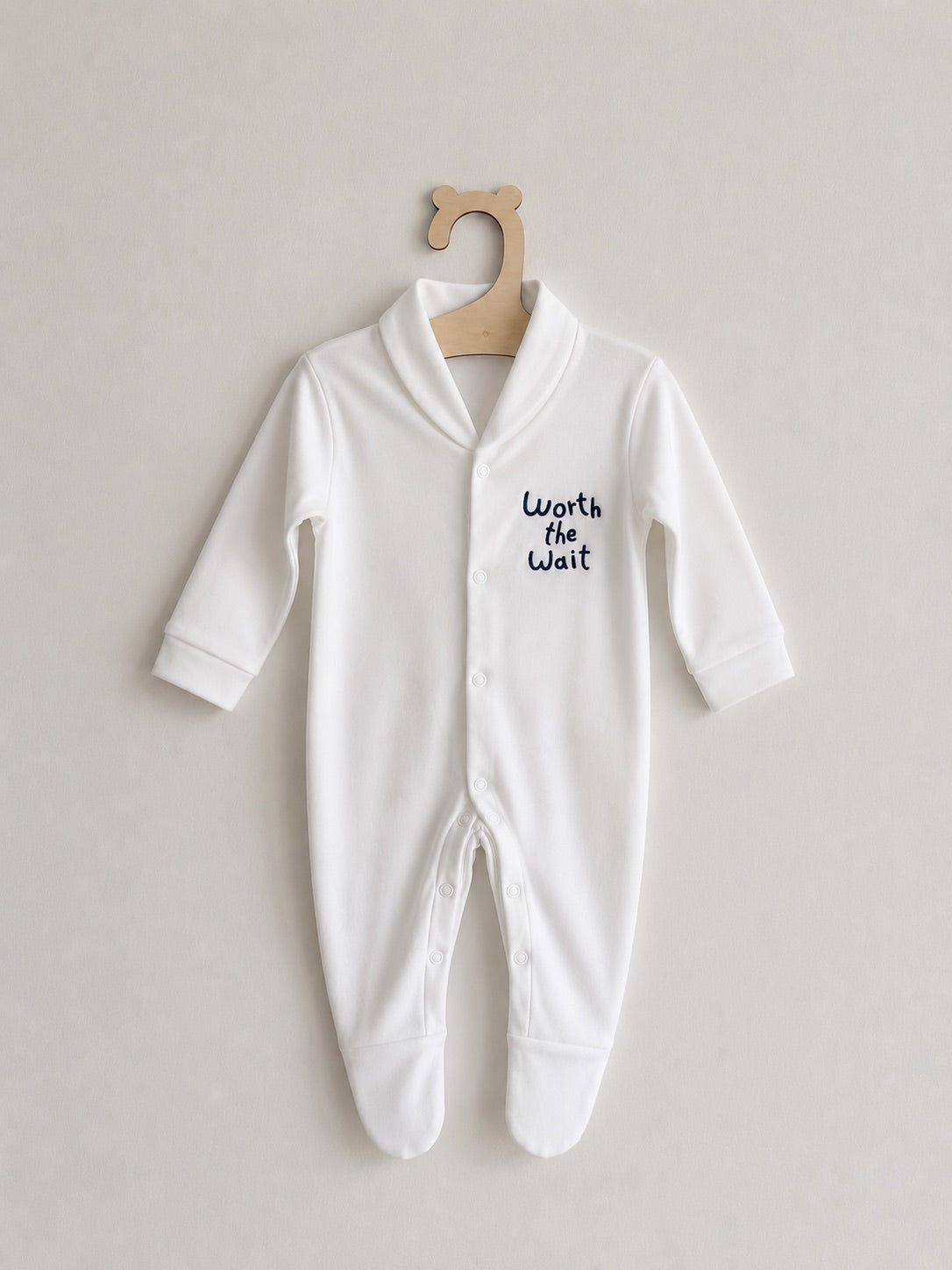 White 'Worth The Wait' 100% Cotton Sleepsuit