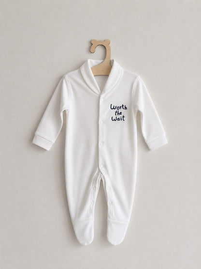 White 'Worth The Wait' 100% Cotton Sleepsuit