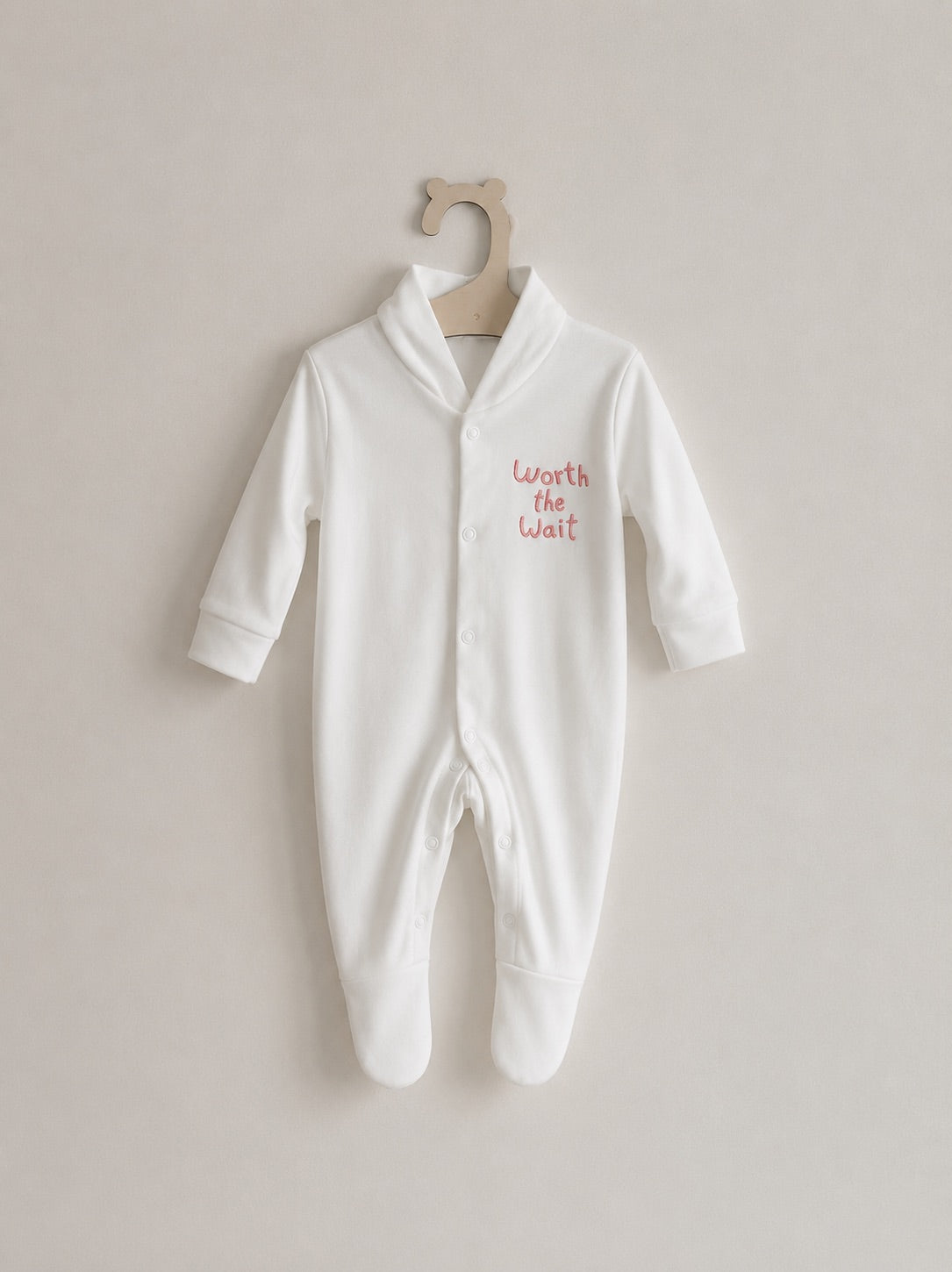 White 'Worth The Wait' 100% Cotton Sleepsuit
