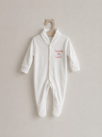 White 'Worth The Wait' 100% Cotton Sleepsuit