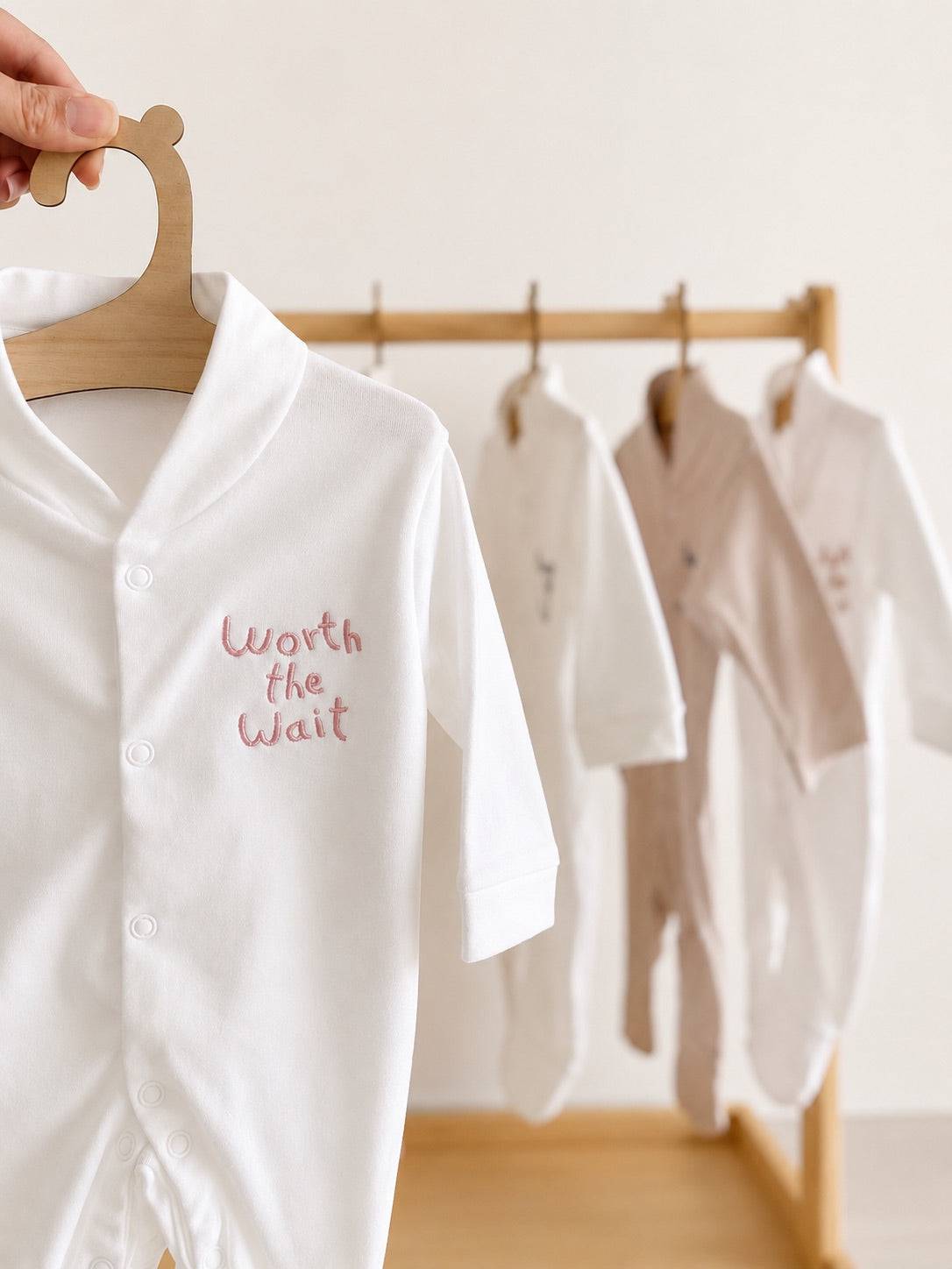 White 'Worth The Wait' 100% Cotton Sleepsuit