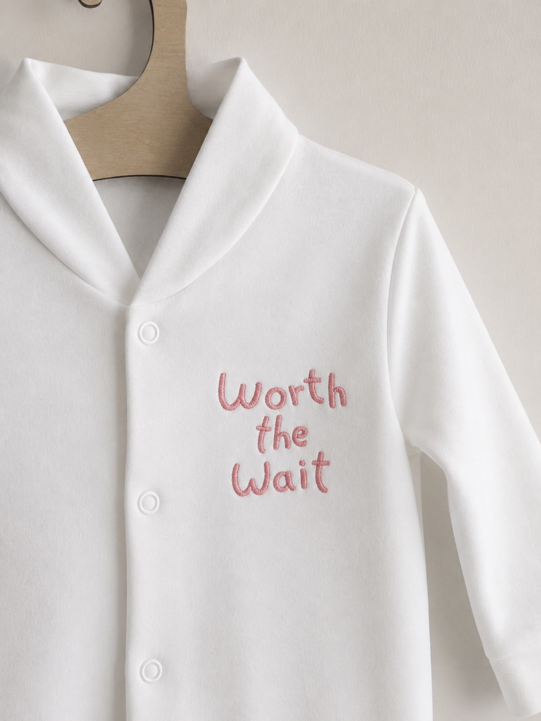 White 'Worth The Wait' 100% Cotton Sleepsuit