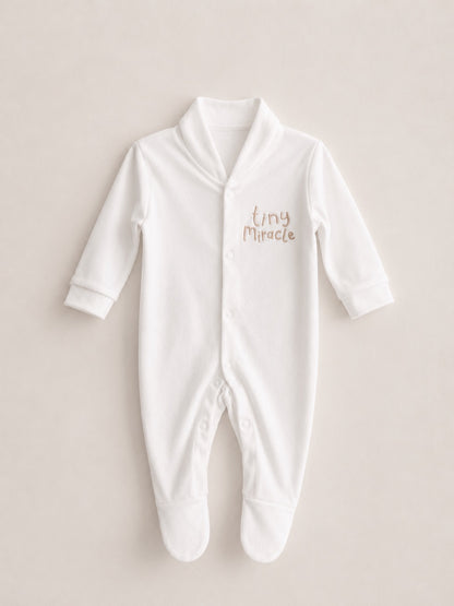 White 'Tiny Miracle' 100% Cotton Sleepsuit