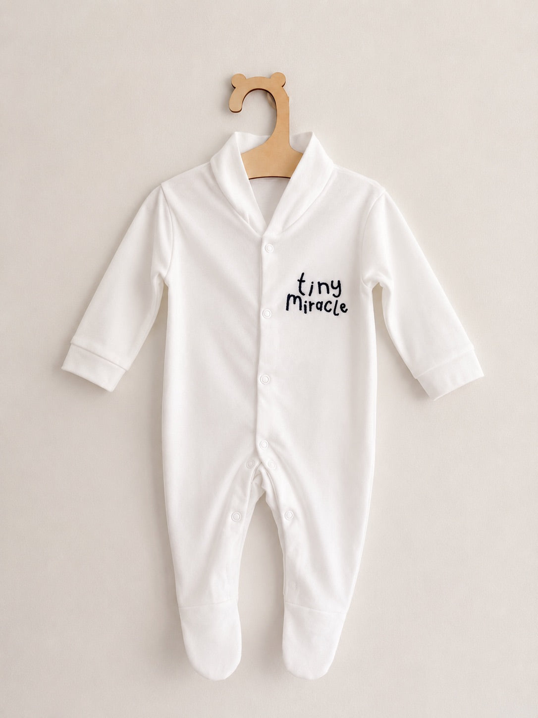 White 'Tiny Miracle' 100% Cotton Sleepsuit