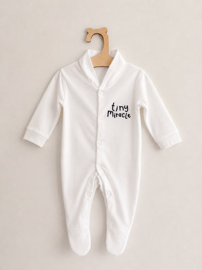 White 'Tiny Miracle' 100% Cotton Sleepsuit