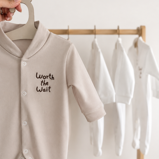 Pre-Order - Stone 'Worth The Wait' 100% Cotton Sleepsuit