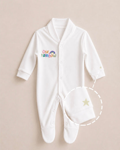 White 'Our Rainbow' 100% Cotton Sleepsuit