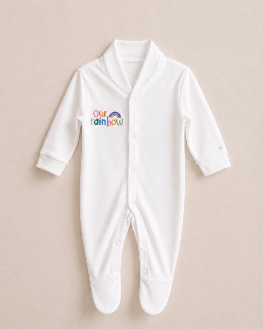 White 'Our Rainbow' 100% Cotton Sleepsuit