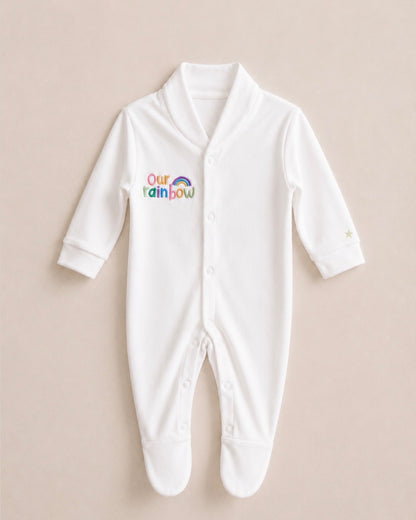 White 'Our Rainbow' 100% Cotton Sleepsuit