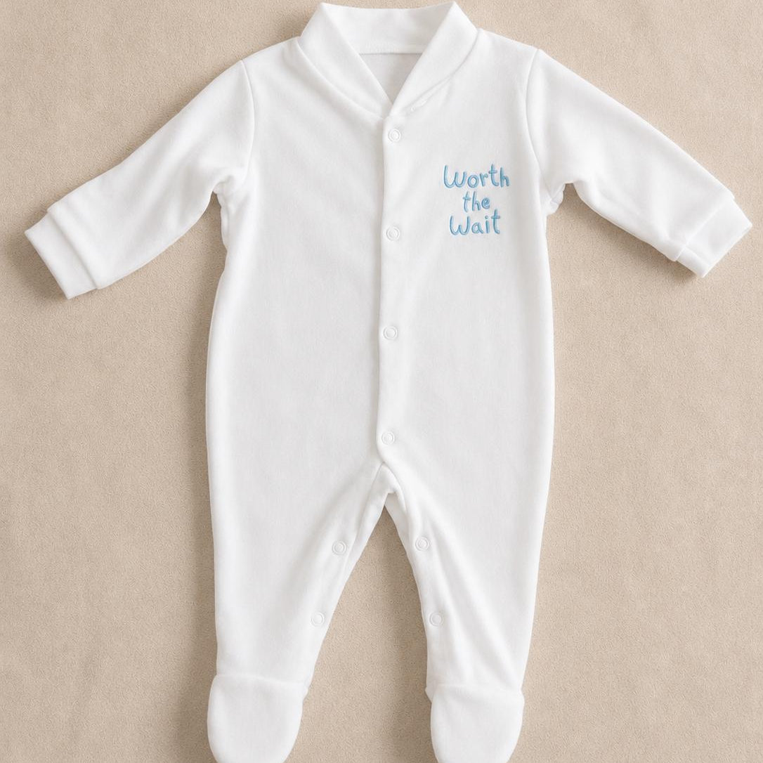 White 'Worth The Wait' 100% Cotton Sleepsuit