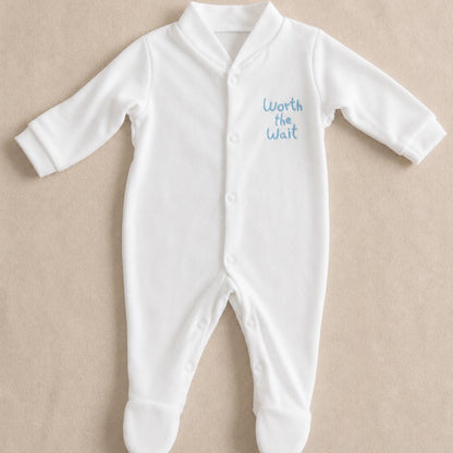 White 'Worth The Wait' 100% Cotton Sleepsuit