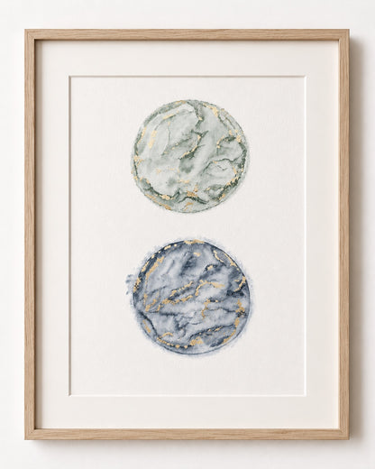 Framed watercolour embryo painting designs on a white background 