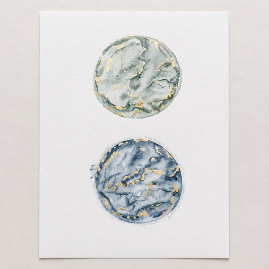Two watercolour embryo painting designs on a white background